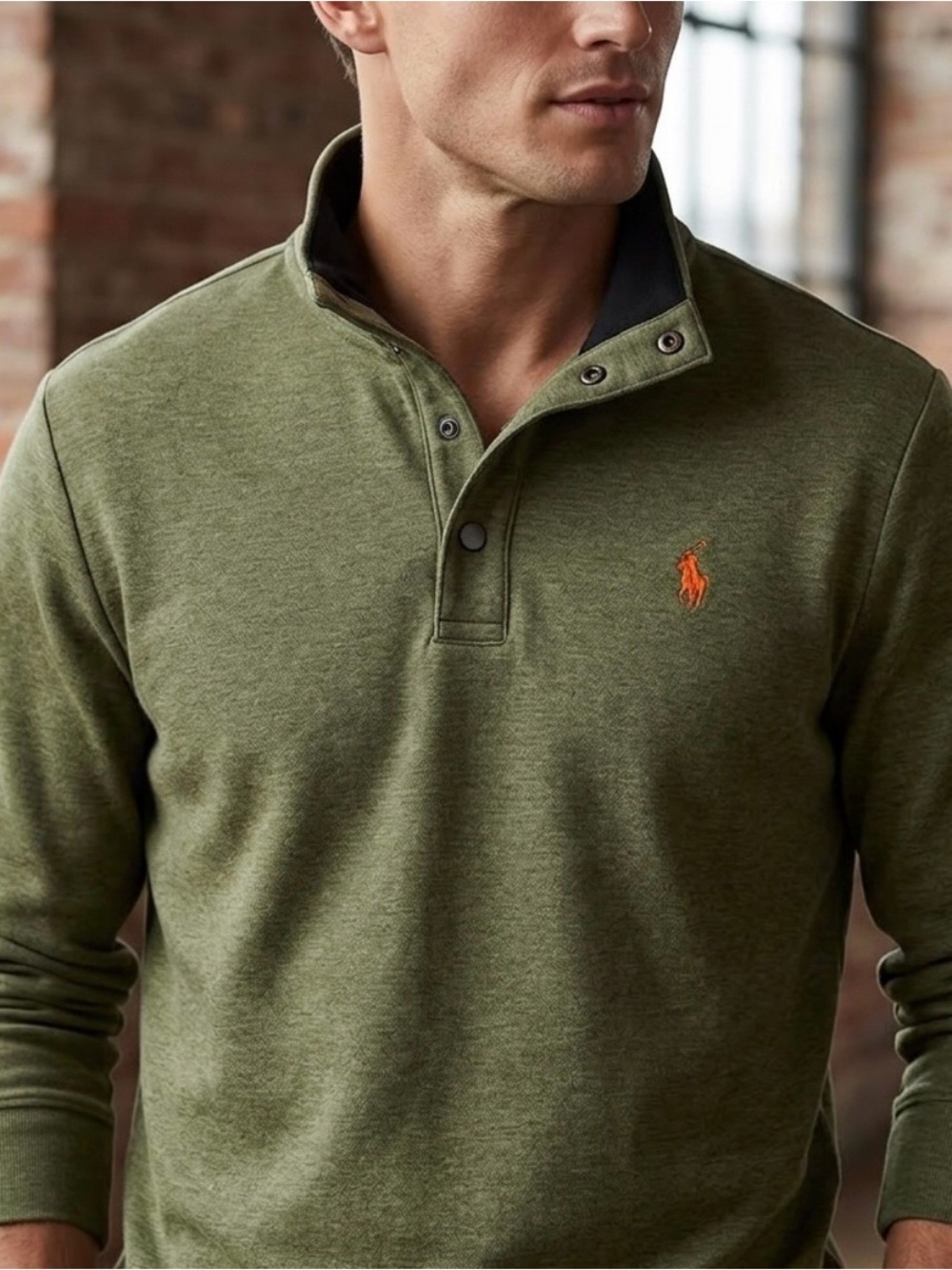 Polo by Ralph Lauren Olive Long-Sleeve Snap Placket Shirt, SZ Large